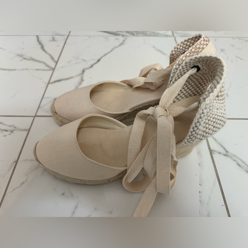 Soludos Cream Espadrille Wedge Ankle Tie Sandals - Picture 11 of 13